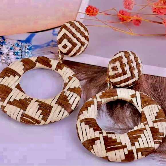 Guys2 Jewelry - Round Rattan Knit Southwest Tribal Earrings (bin 2)b